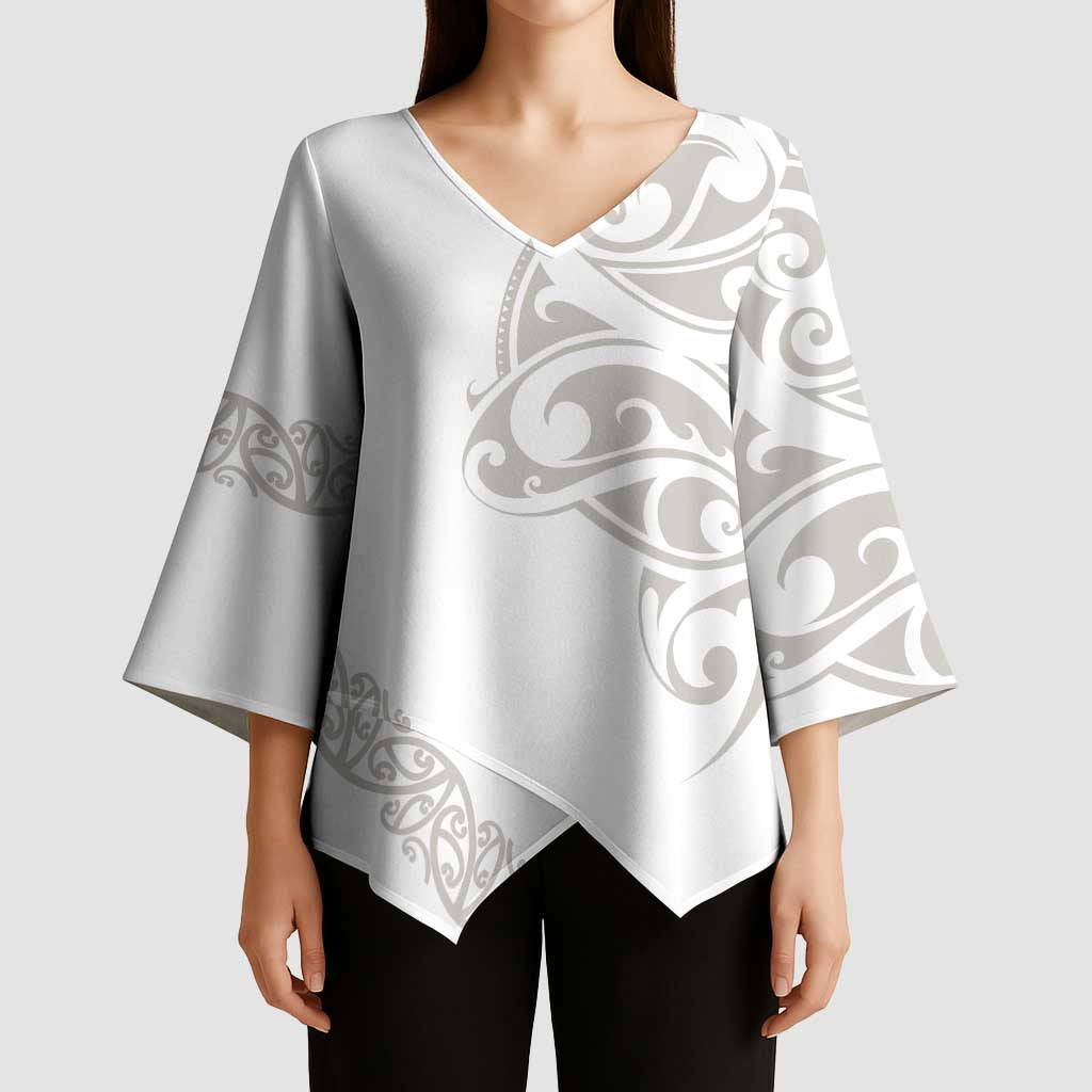 All White Maori Tribal Tattoo Personalised Kimono Sleeve Blouse Stone Gray Polynesian Style - Polynesian Pride