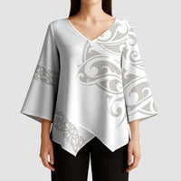 All White Maori Tribal Tattoo Personalised Kimono Sleeve Blouse Stone Gray Polynesian Style - Polynesian Pride