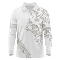 All White Maori Tribal Tattoo Personalised Long Sleeve Polo Shirt Stone Gray Polynesian Style - Polynesian Pride