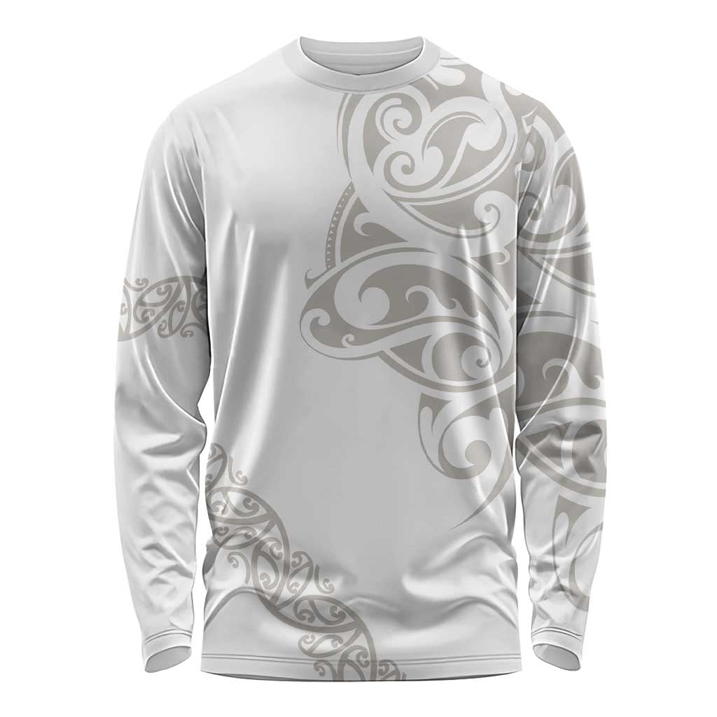 All White Maori Tribal Tattoo Personalised Long Sleeve Shirt Stone Gray Polynesian Style - Polynesian Pride
