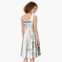 All White Maori Tribal Tattoo Personalised Midi Dress Stone Gray Polynesian Style - Polynesian Pride