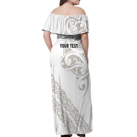 All White Maori Tribal Tattoo Personalised Off Shoulder Maxi Dress Stone Gray Polynesian Style - Polynesian Pride