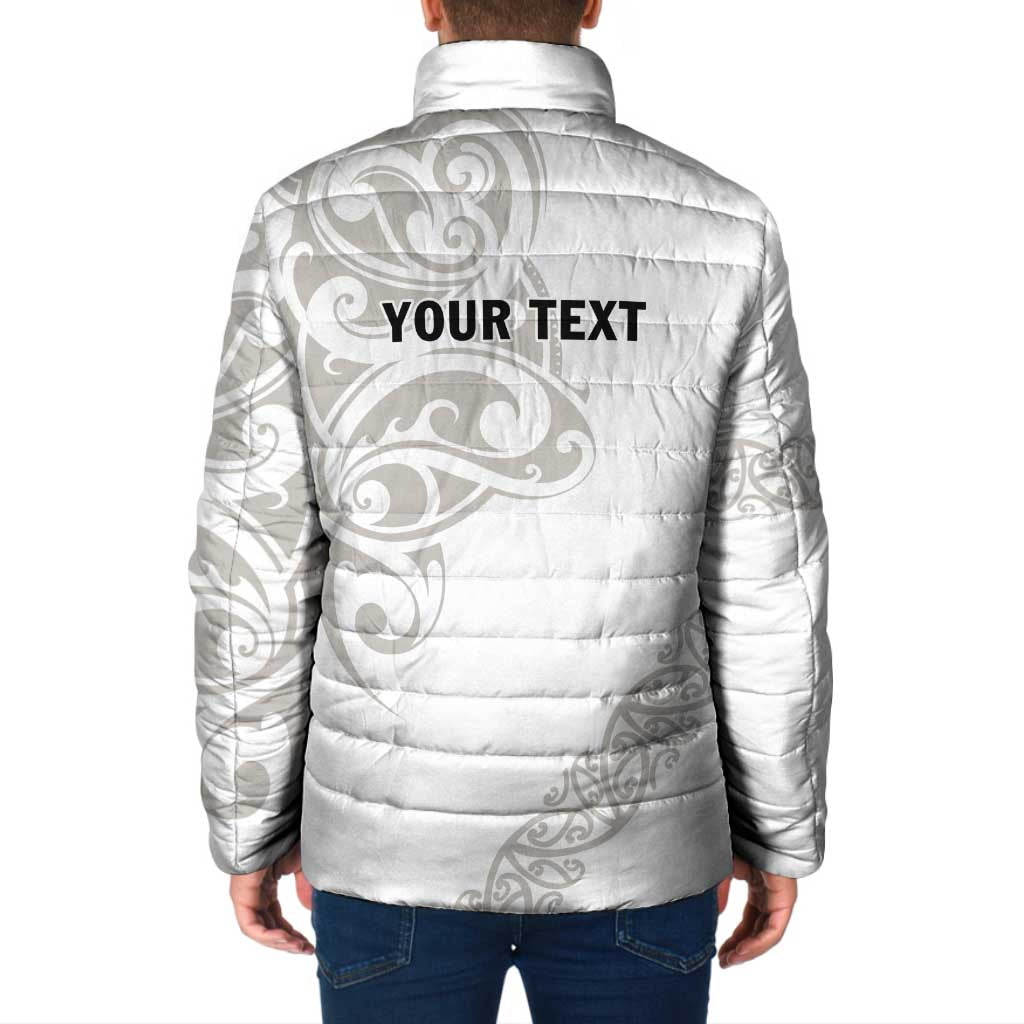 All White Maori Tribal Tattoo Personalised Padded Jacket Stone Gray Polynesian Style - Polynesian Pride