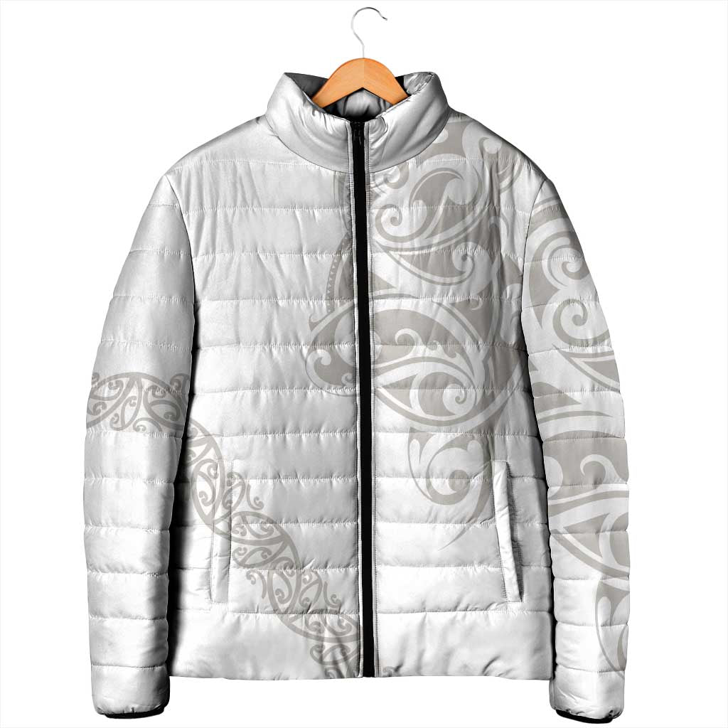 All White Maori Tribal Tattoo Personalised Padded Jacket Stone Gray Polynesian Style - Polynesian Pride