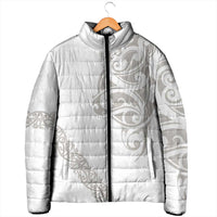 All White Maori Tribal Tattoo Personalised Padded Jacket Stone Gray Polynesian Style - Polynesian Pride