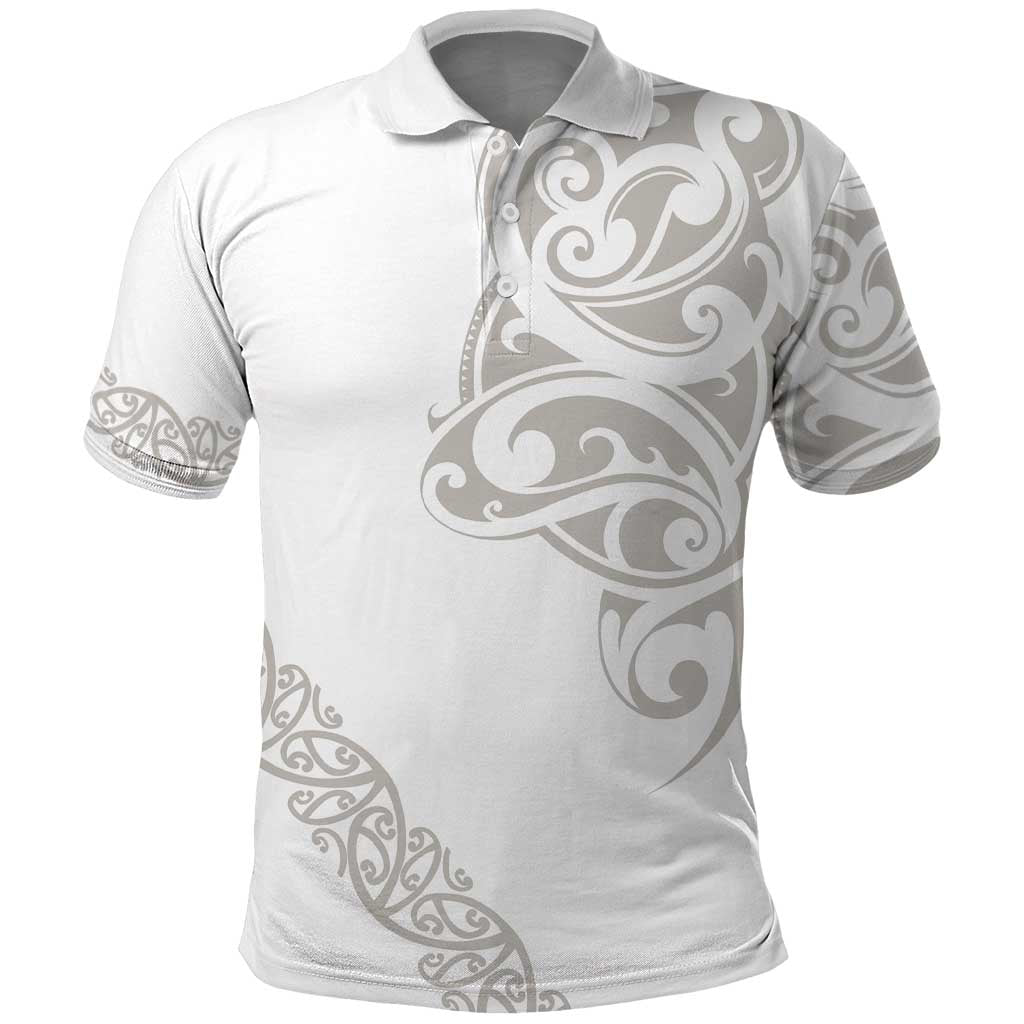 All White Maori Tribal Tattoo Personalised Polo Shirt Stone Gray Polynesian Style - Polynesian Pride