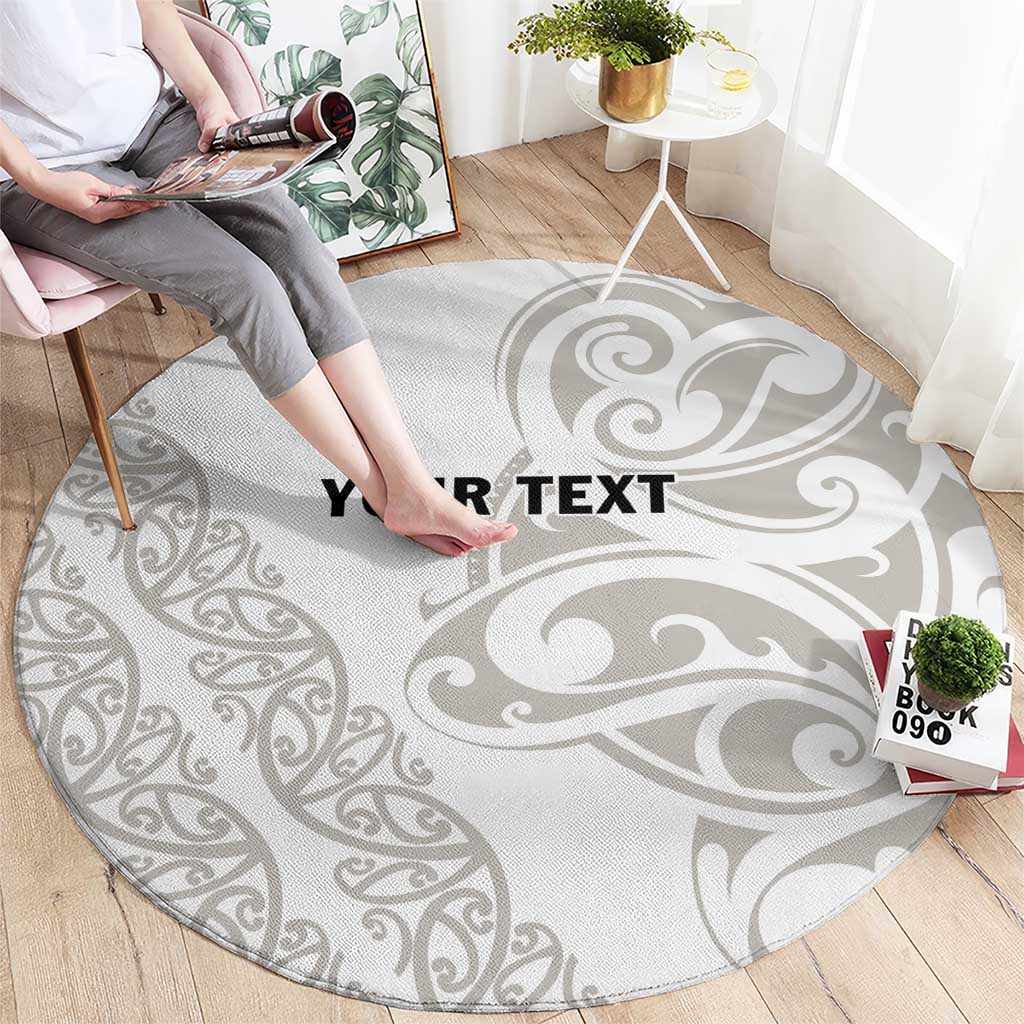 All White Maori Tribal Tattoo Personalised Round Carpet Stone Gray Polynesian Style - Polynesian Pride
