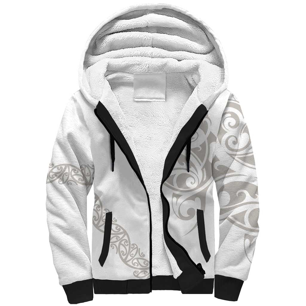 All White Maori Tribal Tattoo Personalised Sherpa Hoodie Stone Gray Polynesian Style LT9 Unisex Gray - Polynesian Pride