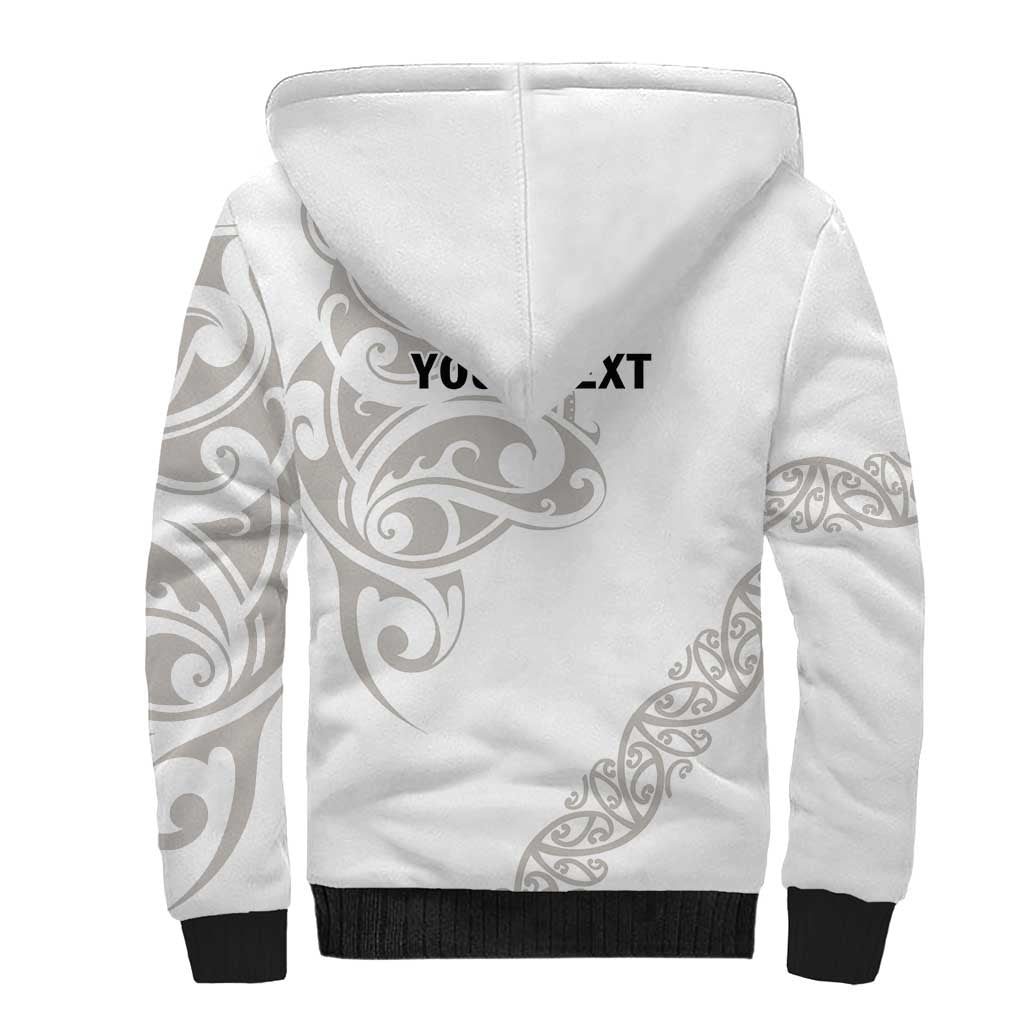 All White Maori Tribal Tattoo Personalised Sherpa Hoodie Stone Gray Polynesian Style LT9 - Polynesian Pride