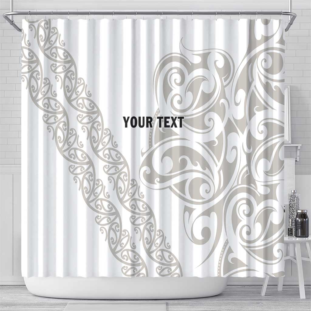 All White Maori Tribal Tattoo Personalised Shower Curtain Stone Gray Polynesian Style - Polynesian Pride