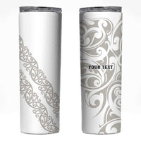 All White Maori Tribal Tattoo Personalised Skinny Tumbler Stone Gray Polynesian Style - Polynesian Pride