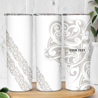 All White Maori Tribal Tattoo Personalised Skinny Tumbler Stone Gray Polynesian Style - Polynesian Pride