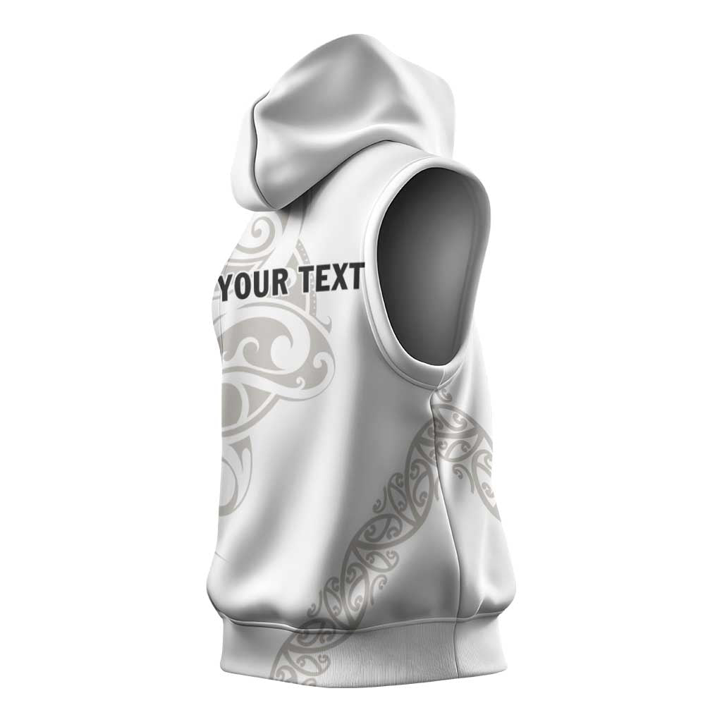 All White Maori Tribal Tattoo Personalised Sleeveless Hoodie Stone Gray Polynesian Style - Polynesian Pride