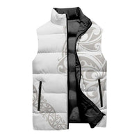 All White Maori Tribal Tattoo Personalised Sleeveless Puffer Jacket Stone Gray Polynesian Style - Polynesian Pride
