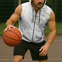 All White Maori Tribal Tattoo Personalised Sleeveless Zip Hoodie Stone Gray Polynesian Style LT9 - Polynesian Pride