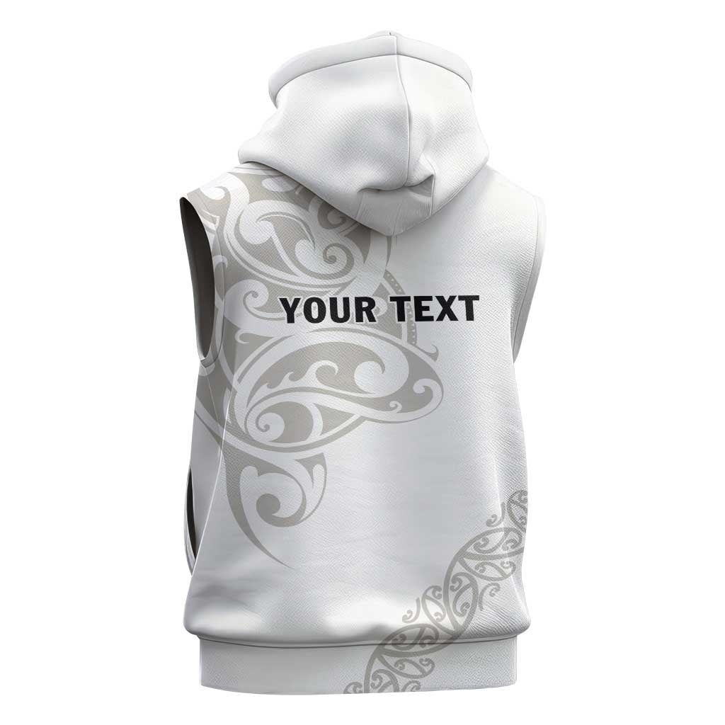 All White Maori Tribal Tattoo Personalised Sleeveless Zip Hoodie Stone Gray Polynesian Style - Polynesian Pride