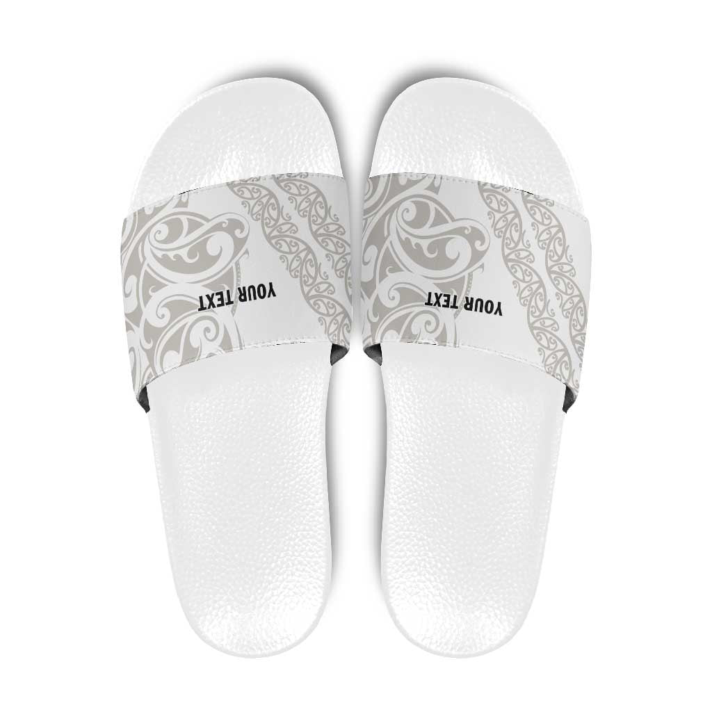 All White Maori Tribal Tattoo Personalised Slide Sandals Stone Gray Polynesian Style LT9 Gray - Polynesian Pride