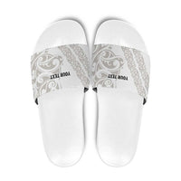 All White Maori Tribal Tattoo Personalised Slide Sandals Stone Gray Polynesian Style LT9 Gray - Polynesian Pride