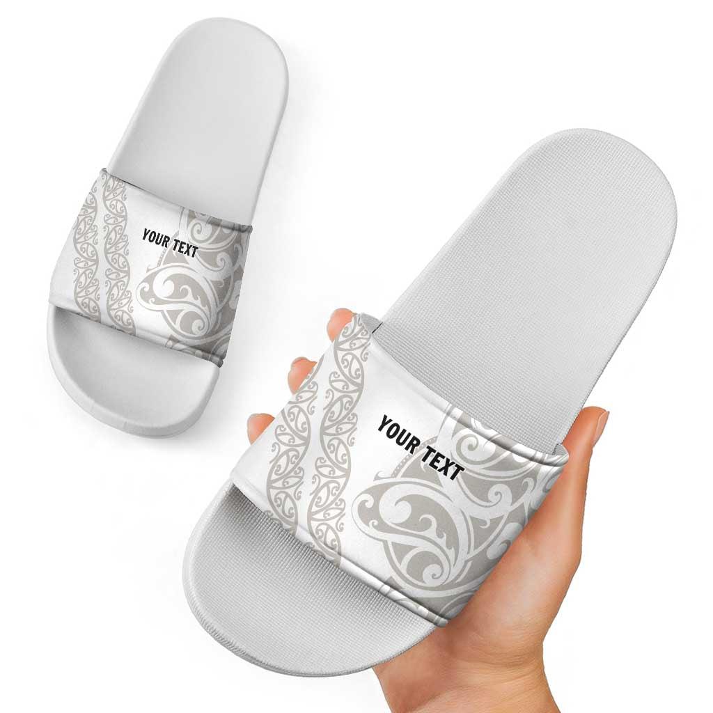 All White Maori Tribal Tattoo Personalised Slide Sandals Stone Gray Polynesian Style LT9 - Polynesian Pride