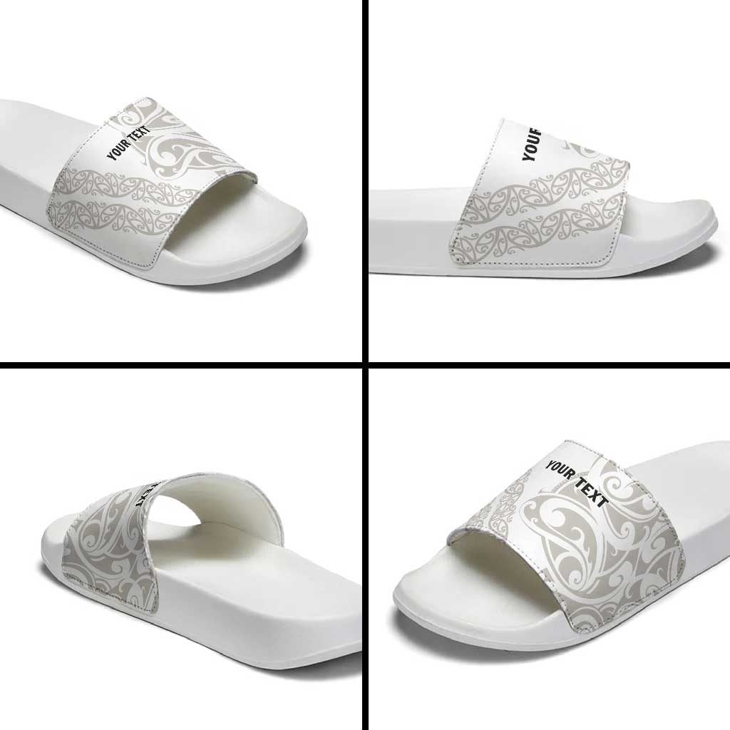 All White Maori Tribal Tattoo Personalised Slide Sandals Stone Gray Polynesian Style LT9 - Polynesian Pride
