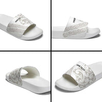 All White Maori Tribal Tattoo Personalised Slide Sandals Stone Gray Polynesian Style LT9 - Polynesian Pride
