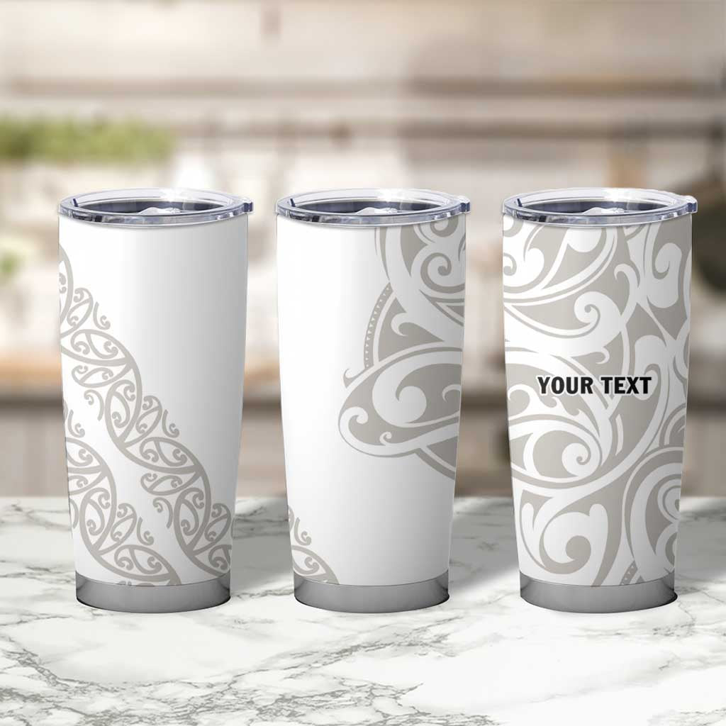All White Maori Tribal Tattoo Personalised Tumbler Cup Stone Gray Polynesian Style - Polynesian Pride