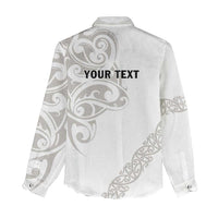 All White Maori Tribal Tattoo Personalised Women Casual Shirt Stone Gray Polynesian Style - Polynesian Pride