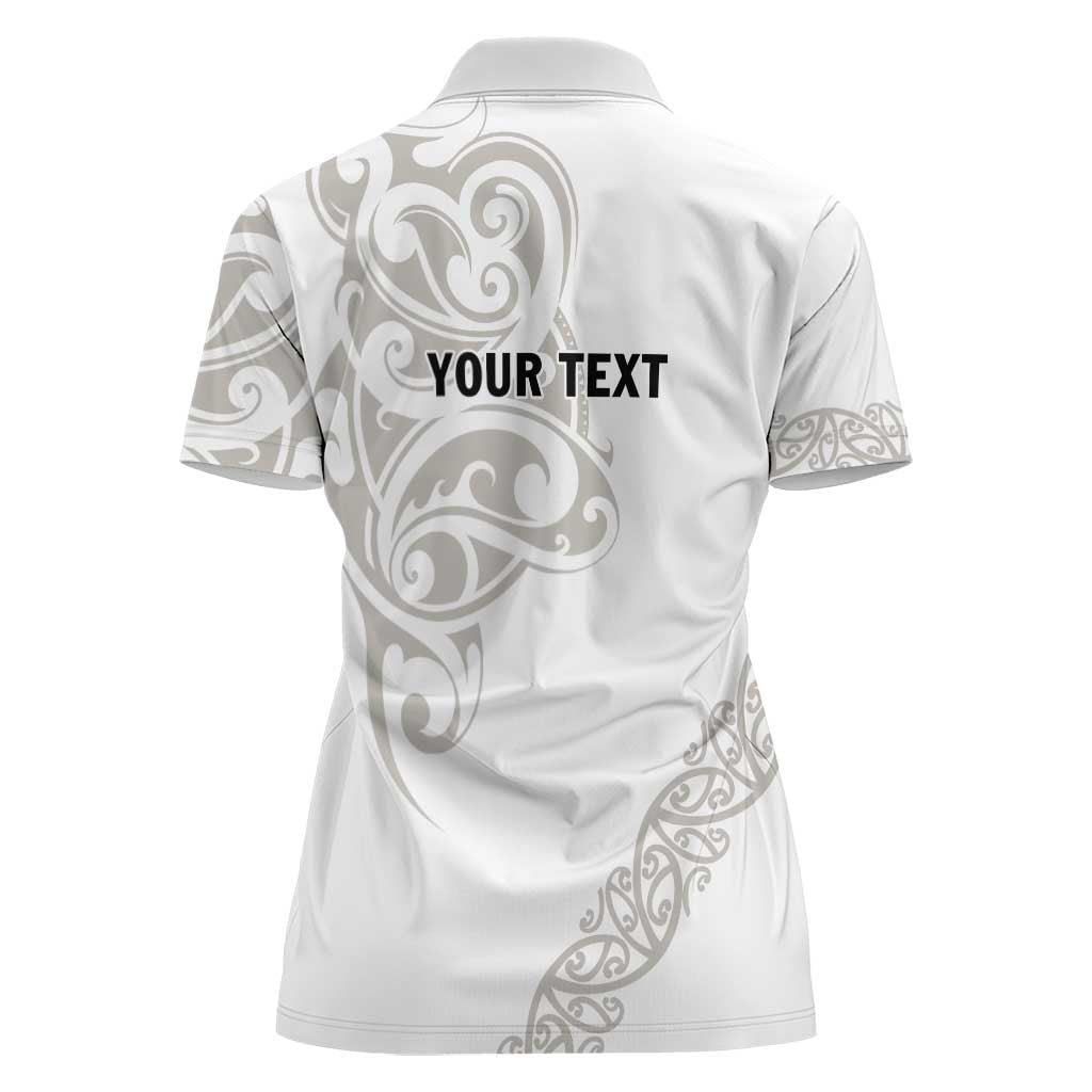 All White Maori Tribal Tattoo Personalised Women Polo Shirt Stone Gray Polynesian Style - Polynesian Pride