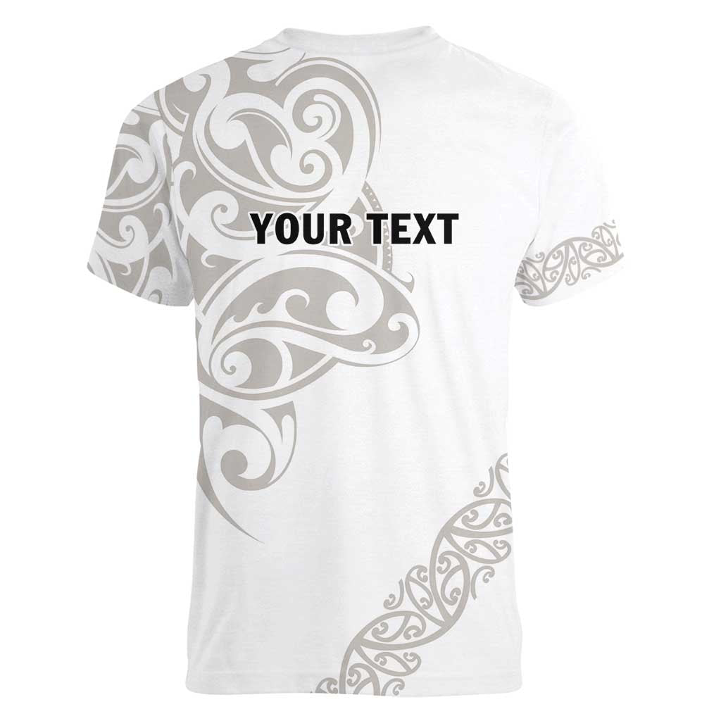 All White Maori Tribal Tattoo Personalised Women V-Neck T-Shirt Stone Gray Polynesian Style - Polynesian Pride