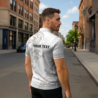 All White Maori Tribal Tattoo Personalised Zipper Polo Shirt Stone Gray Polynesian Style - Polynesian Pride