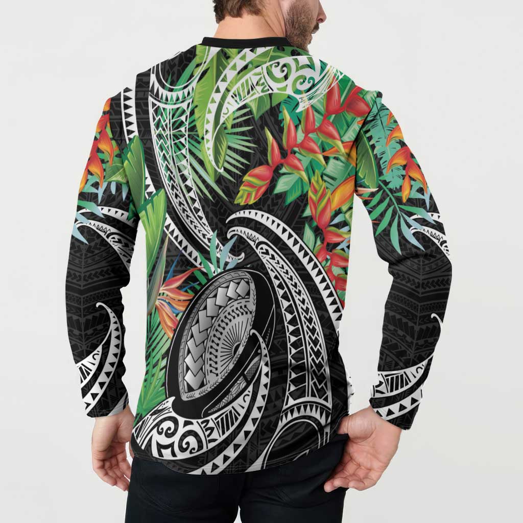 Polynesian Pacific Rugby Tribal Button Sweatshirt Tropical Vibe
