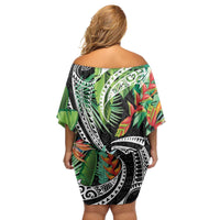 Polynesian Pacific Rugby Tribal Family Matching Off Shoulder Short Dress and Hawaiian Shirt Tropical Vibe
