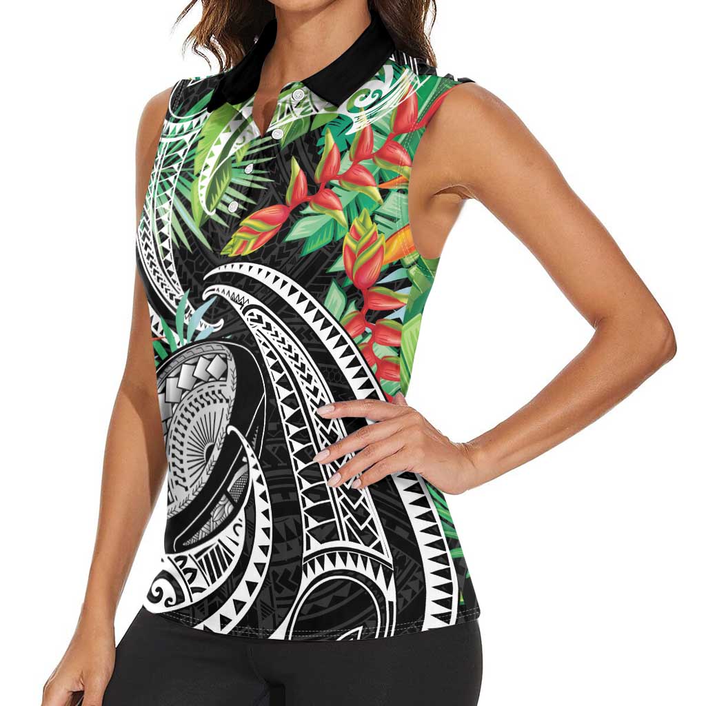 Polynesian Pacific Rugby Tribal Women Sleeveless Polo Shirt Tropical Vibe