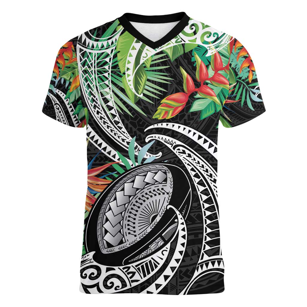 Polynesian Pacific Rugby Tribal Women V-Neck T-Shirt Tropical Vibe