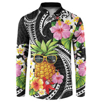 Hau'oli Makahiki Hou Button Sweatshirt Aloha Pineapple Tropical Vibe