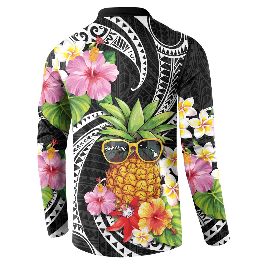 Hau'oli Makahiki Hou Button Sweatshirt Aloha Pineapple Tropical Vibe