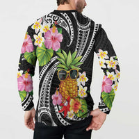 Hau'oli Makahiki Hou Button Sweatshirt Aloha Pineapple Tropical Vibe