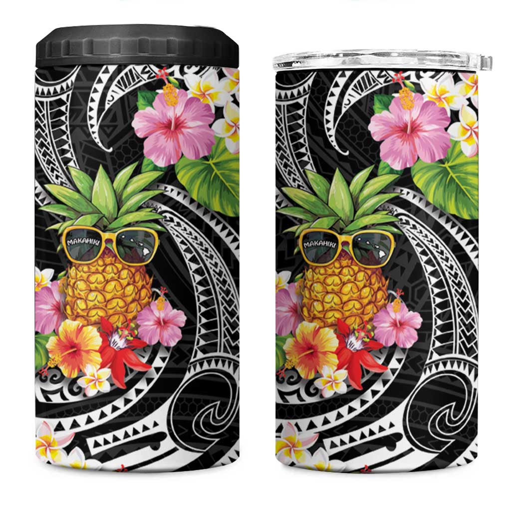 Hau'oli Makahiki Hou 4 in 1 Can Cooler Tumbler Aloha Pineapple Tropical Vibe