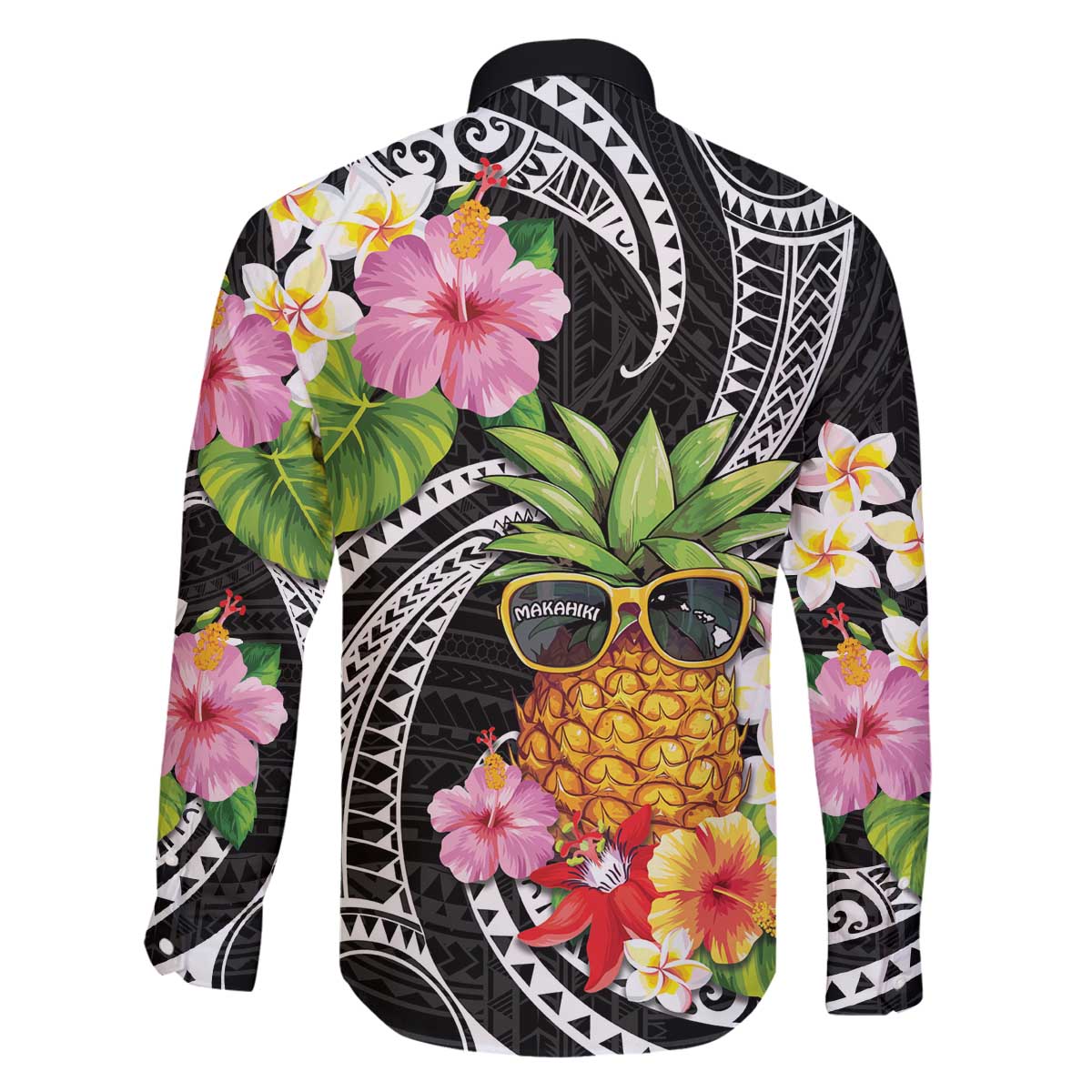 Hau'oli Makahiki Hou Family Matching Off The Shoulder Long Sleeve Dress and Hawaiian Shirt Aloha Pineapple Tropical Vibe LT9 - Polynesian Pride