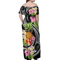 Hau'oli Makahiki Hou Off Shoulder Maxi Dress Aloha Pineapple Tropical Vibe LT9 - Polynesian Pride