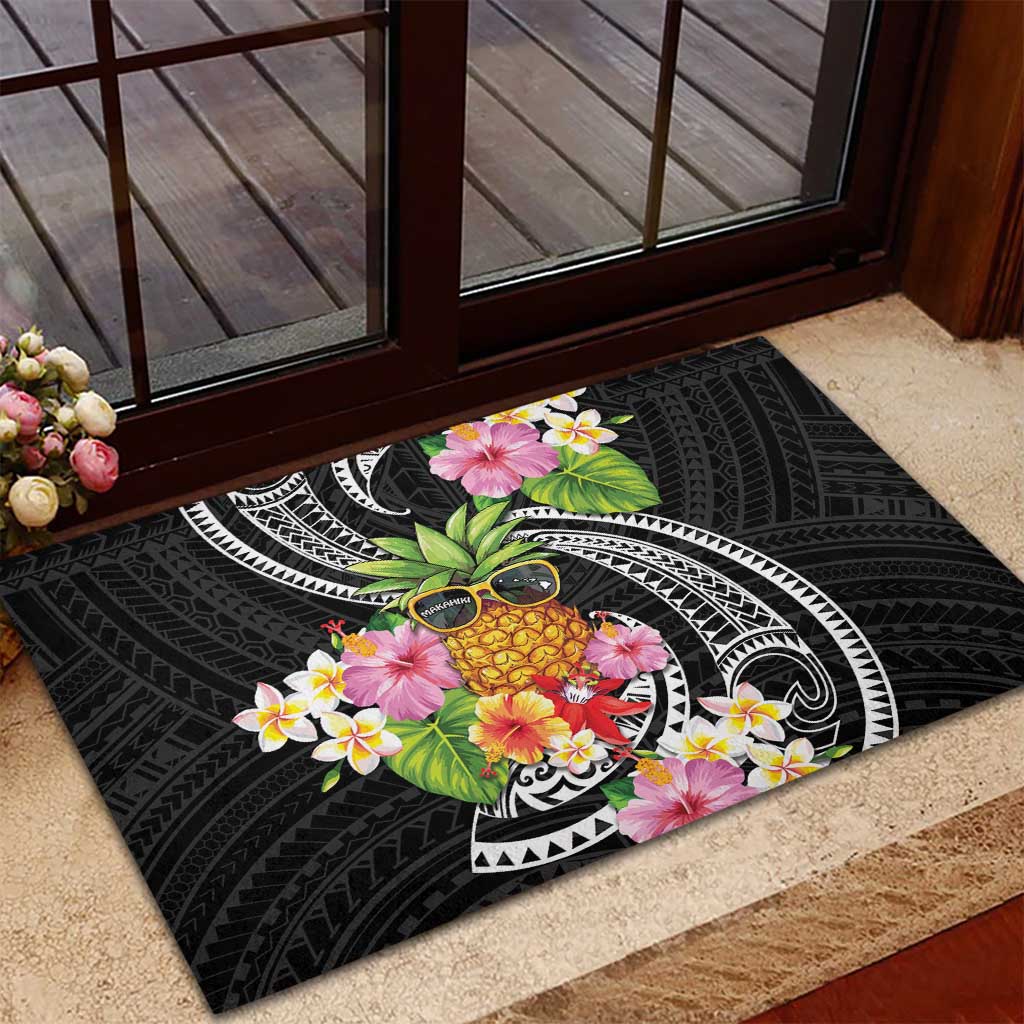 Hau'oli Makahiki Hou Rubber Doormat Aloha Pineapple Tropical Vibe