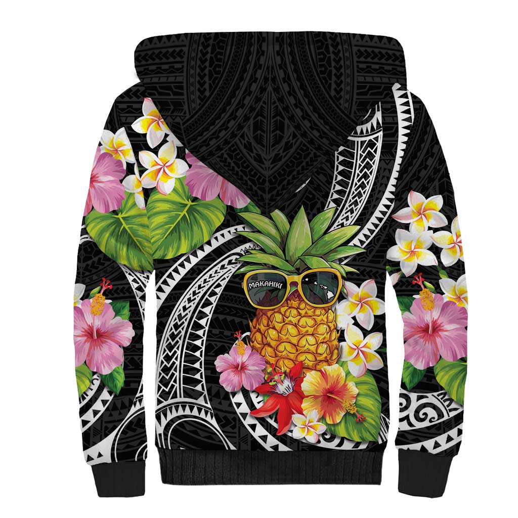 Hau'oli Makahiki Hou Sherpa Hoodie Aloha Pineapple Tropical Vibe