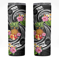 Hau'oli Makahiki Hou Skinny Tumbler Aloha Pineapple Tropical Vibe LT9 Black - Polynesian Pride