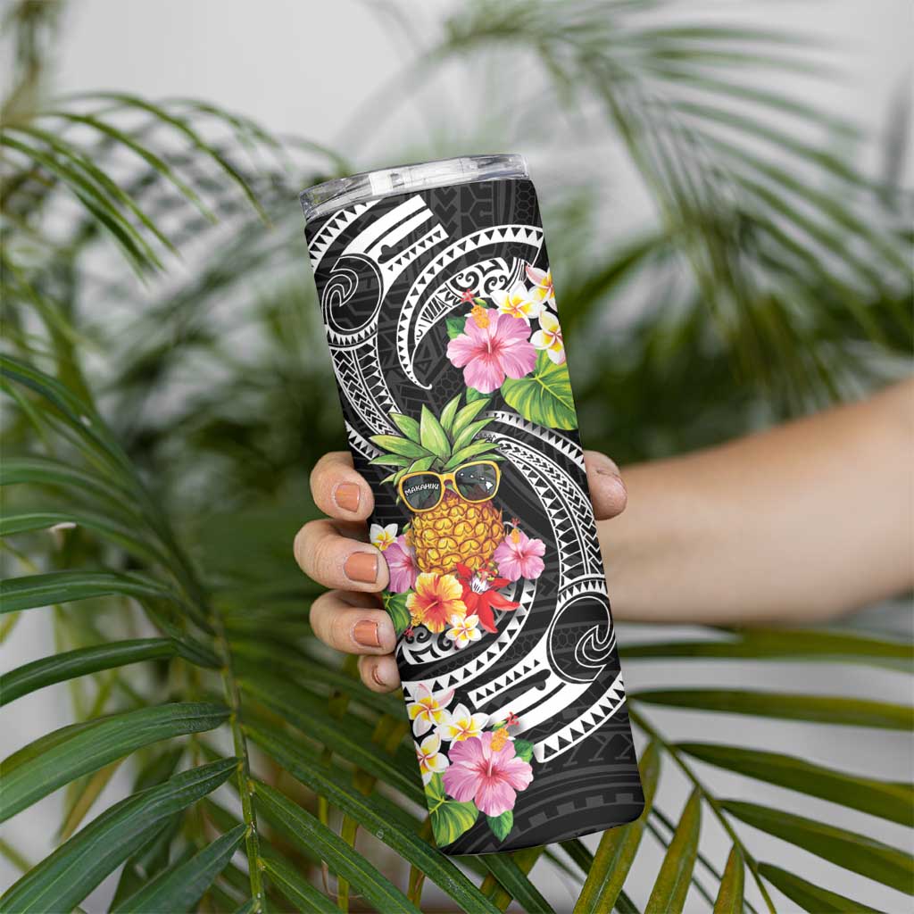 Hau'oli Makahiki Hou Skinny Tumbler Aloha Pineapple Tropical Vibe LT9 - Polynesian Pride