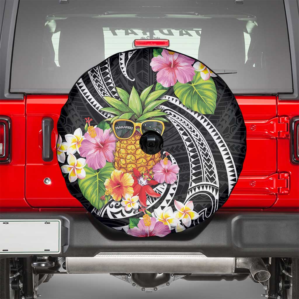 Hau'oli Makahiki Hou Spare Tire Cover Aloha Pineapple Tropical Vibe