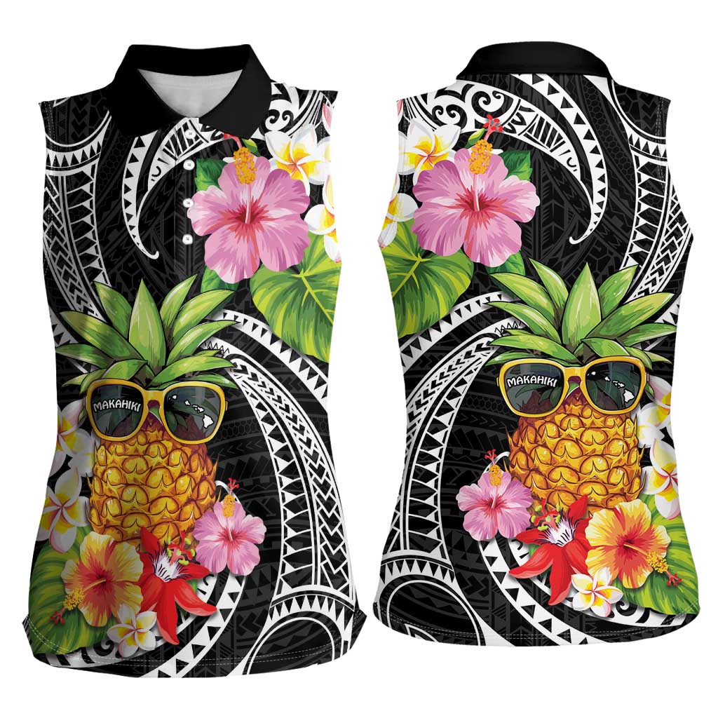 Hau'oli Makahiki Hou Women Sleeveless Polo Shirt Aloha Pineapple Tropical Vibe LT9 - Polynesian Pride