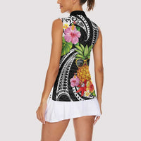 Hau'oli Makahiki Hou Women Sleeveless Polo Shirt Aloha Pineapple Tropical Vibe LT9 - Polynesian Pride