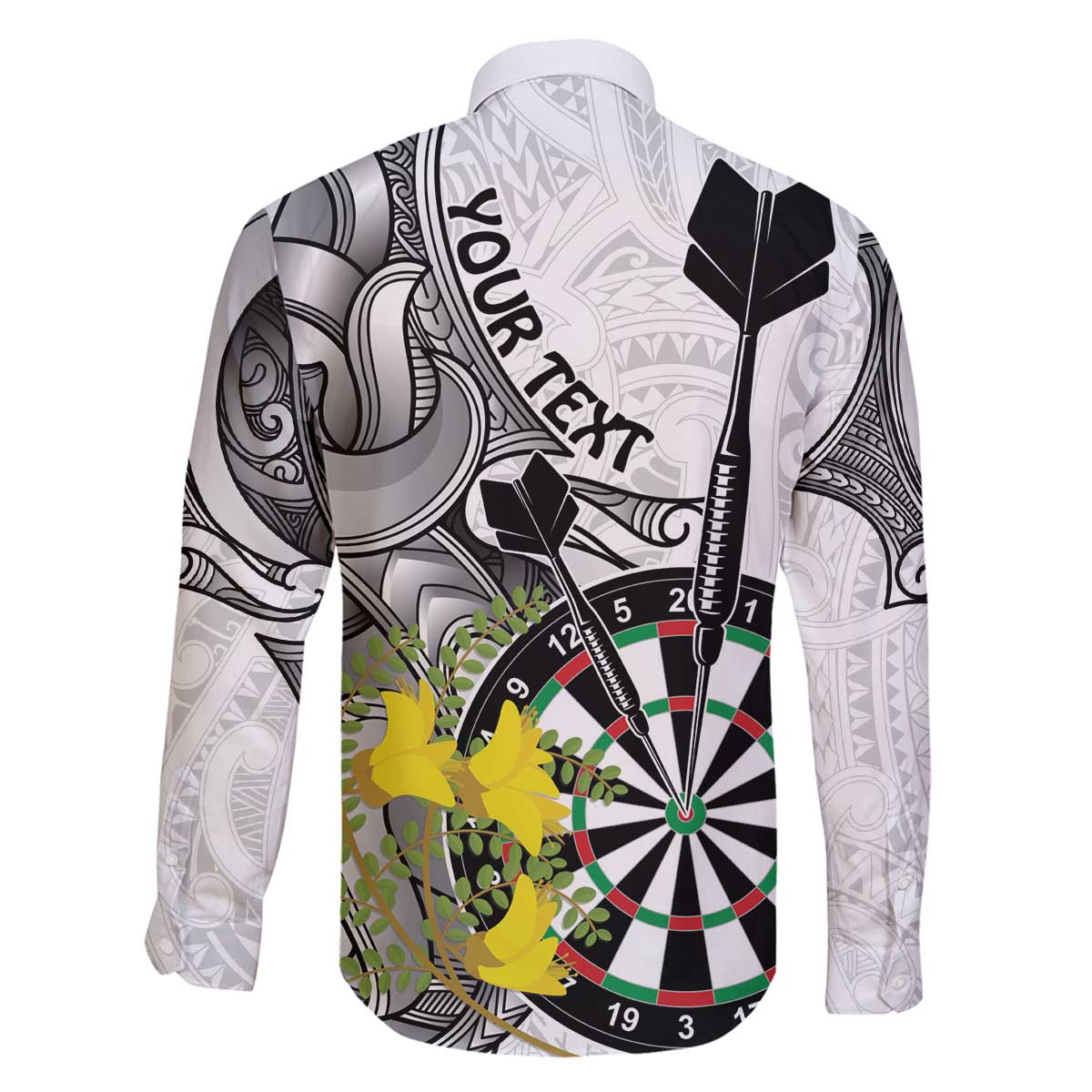 Personalised New Zealand Darts Family Matching Off The Shoulder Long Sleeve Dress and Hawaiian Shirt Kowhai Floral with Maori Tattoo LT9 - Polynesian Pride