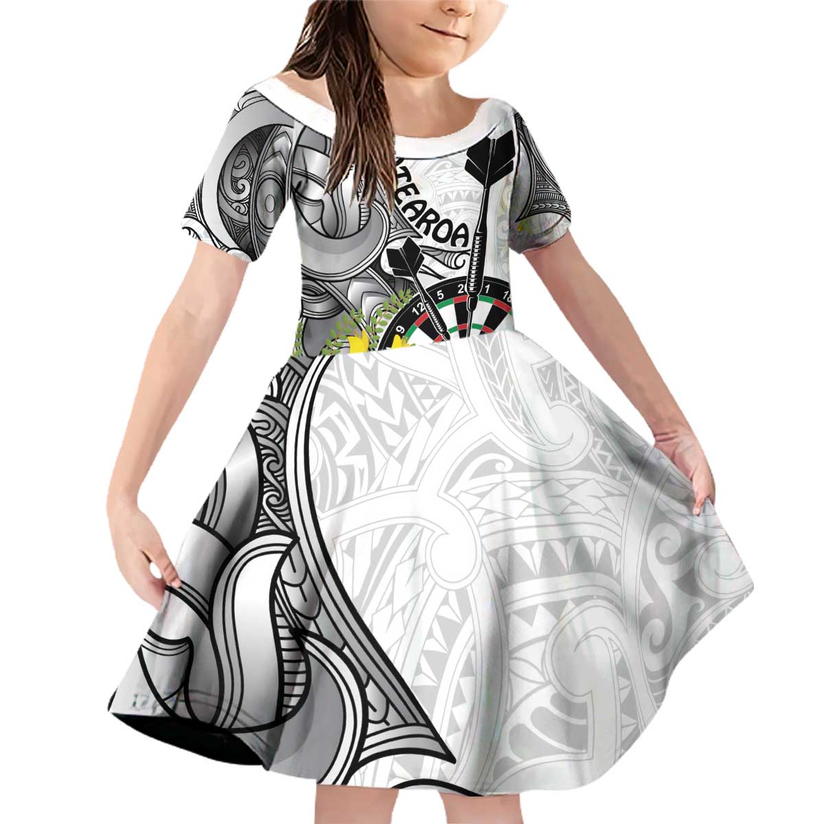 Personalised New Zealand Darts Family Matching Off Shoulder Short Dress and Hawaiian Shirt Kowhai Floral with Maori Tattoo