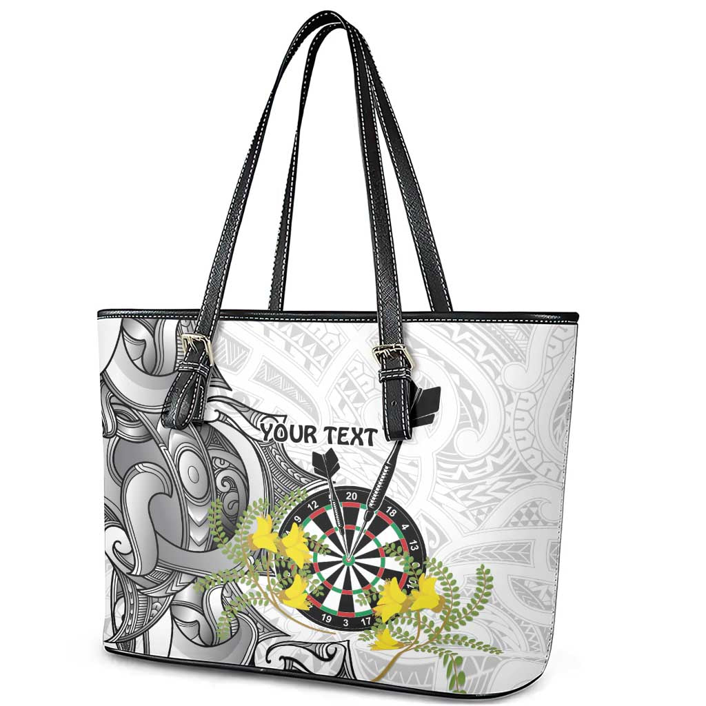 Personalised New Zealand Darts Leather Tote Bag Kowhai Floral with Maori Tattoo LT9 - Polynesian Pride
